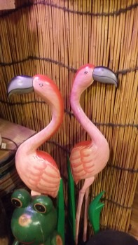 バリ島木彫りアニマル　南国鳥　フラミンゴ